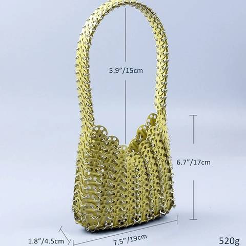 Handmade Metal Sequin Mesh Handbag Scale Link Cyberpunk Style Women Shoulder Bag Trendy Small Tote Unique Accessory