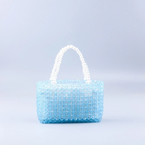 Petit Sac à Main Fait Main En Künstliche Perles Acryliques Transparentes Avec Poignée En Künstliche Perles Blanches Style Tendance été Pour Femme