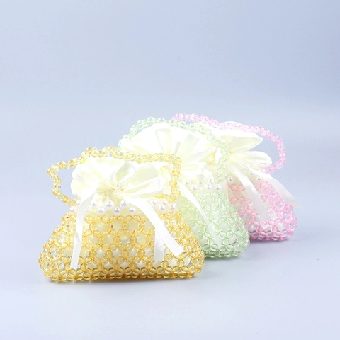 Mini Borsa A Mano In Perline Di Acrilico Fatta A Mano Con Sacchetto Interno In Raso Con Coulisse Perla Artificial Finta Dolce Borsa A Triangolo Vuota