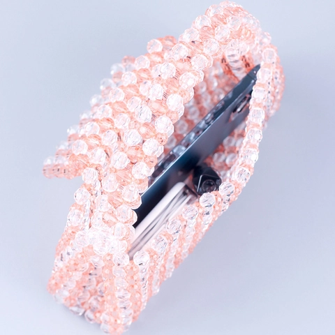 Handmade Beaded Handbag Acrylic Crystal Woven Tote Vintage Sweet Flap Mini Top Handle Bag For Women Fashion Candy Color