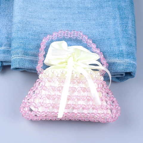 Mini Borsa A Mano In Perline Di Acrilico Fatta A Mano Con Sacchetto Interno In Raso Con Coulisse Perla Artificial Finta Dolce Borsa A Triangolo Vuota