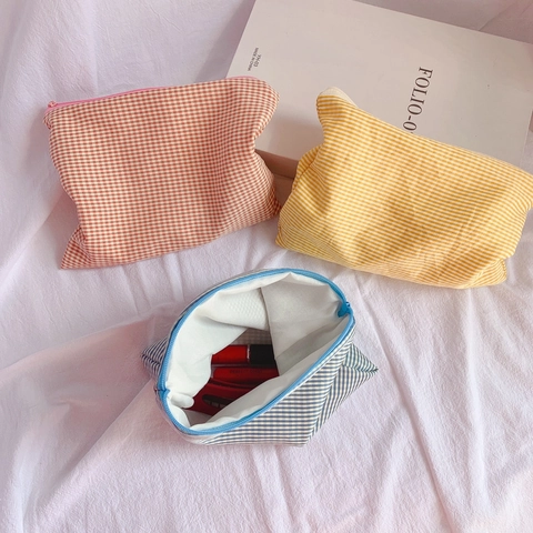 Astuccio Per Matite A Quadretti Gingham Grande Capacità Poliestere Cotone Cerniera Borsa Per Cancelleria Stile Giapponese
