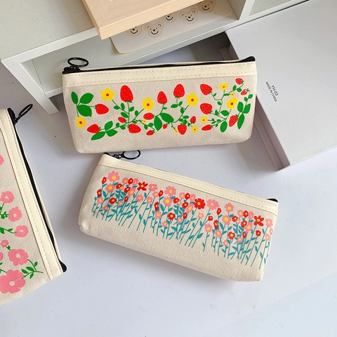 Astuccio in Tela Grande Capacità Borsa per Cancelleria Con Motivo Floreale Fragola per Scuola Ufficio Donna Regalo Portapenne