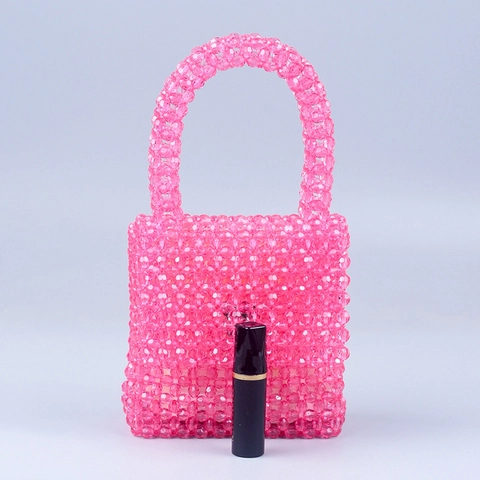 Handmade Beaded Handbag Acrylic Woven Square Flap Magnetic Closure Fashion Retro Bag For Women