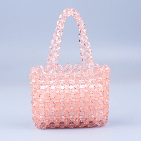 Mini Bolso De Mano Tejido A Mano Con Cuentas De Acrílico Transparentes Color Gelatina Dulce Bolso Tote Con Cuentas Facetadas Para Mujer
