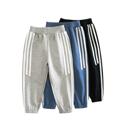 Boys Athletic Cotton Sweatpants With Side Stripes Comfortable Elastic Waist Joggers Kids Soft Long Casual Sports Pants