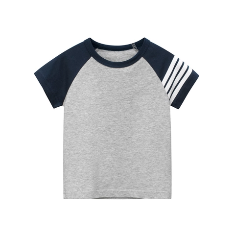 Boys Cotton T-Shirt Raglan Short Sleeve Color Block Striped Casual Summer Top For Kids