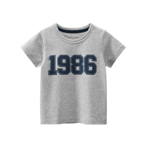 Boys Cotton Short Sleeve T-Shirt Retro 1986 Digital Print Crew Neck Casual Sporty Top For Toddler Kids