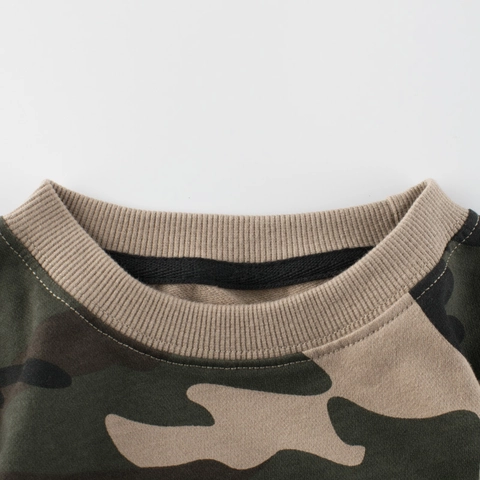 Boys Cotton Camouflage Sweatshirt Mock Layered Long Sleeve Round Neck Casual Pullover Top For Toddler Kids