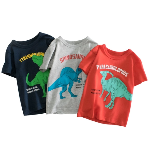 Maglietta a Maniche Corte in Cotone da Ragazzo con Stampa Scientifica di Dinosauri Cartoni Animati Top Estivo Girocollo Casual