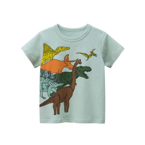 Jungen Kurzarm T-Shirt Weiche Atmungsaktive Baumwolle Cartoon Dinosaurier Print Sommer Casual Rundhalsausschnitt Tee