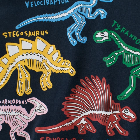 Jungen T-Shirt Mit Dinosaurier Skelett Print Kurzarm Reine Baumwolle Rundhalsausschnitt Sommer Oberteil