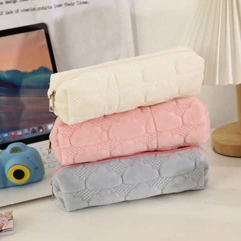 Astuccio In Peluche Grande Capacità Cuore Trapuntato Morbido Borsa Per Cancelleria Per Studenti Scuola Ufficio Stile Coreano