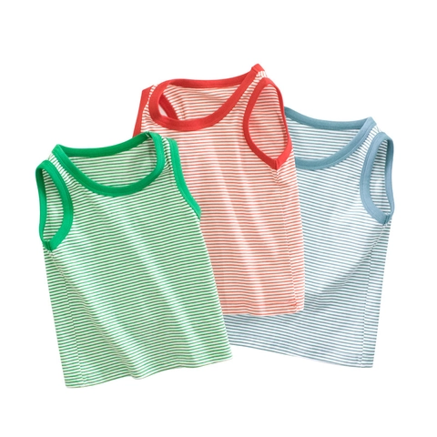 Childrens Striped Sleeveless Tank Top Cotton Round Neck Breathable Summer Vest For Boys Girls