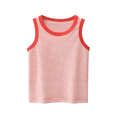 Childrens Striped Sleeveless Tank Top Cotton Round Neck Breathable Summer Vest For Boys Girls