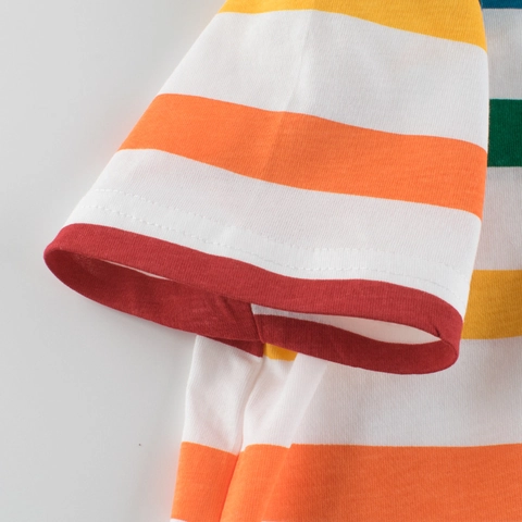 Kids Boys Short Sleeve T-Shirt 100% Cotton Crew Neck Multicolor Horizontal Stripes Breathable Summer Top