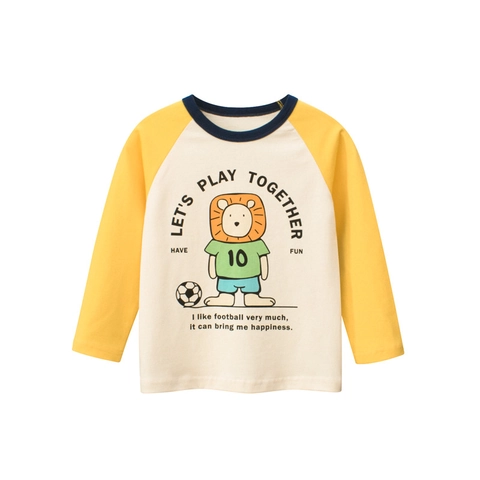 Maglietta A Maniche Lunghe Da Ragazzo In Cotone Raglan Colori A Contrasto Stampa Leone Calcio Sportivo Top Per Bambini