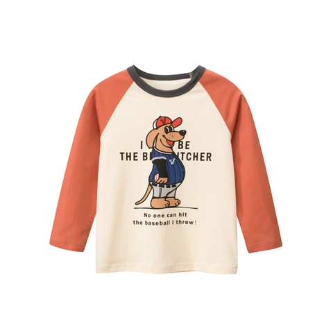 Kids Boys Long Sleeve T-Shirt Cotton Raglan Casual Cartoon Baseball Dog Sporty Contrasting Colors Crew Neck Spring Top