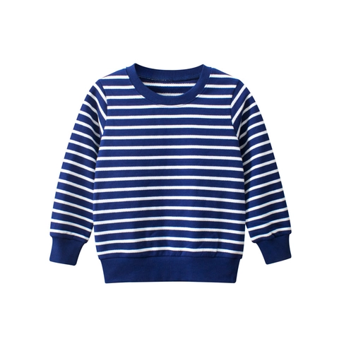 Boys Striped Sweatshirt Long Sleeve Pure Cotton Crewneck Ribbed Cuffs Casual Pullover Children Top