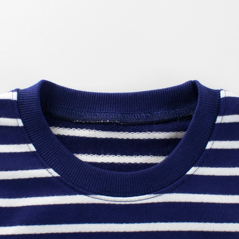Boys Striped Sweatshirt Long Sleeve Pure Cotton Crewneck Ribbed Cuffs Casual Pullover Children Top