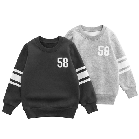 Boys Pullover Sweatshirt Fleece Lined Cotton Blend Number Print Stripe Sleeve Round Neck Casual Kids Toddler