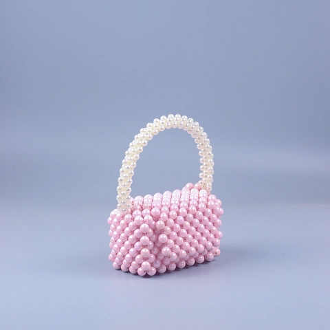 Mini Handbag Acrylic Faux Artificial Pearl Beaded Handmade Woven Sweet Evening Wedding For Women