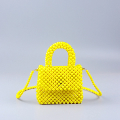 Acrylic Beaded Mini Handbag Retro Handmade Woven Crossbody Bag For Women Candy Color Fashion Accessory