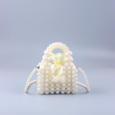 Elegant Artificial Pearl Beaded Handbag Handmade Niche Crossbody Bag With Satin Drawstring Inner Pouch