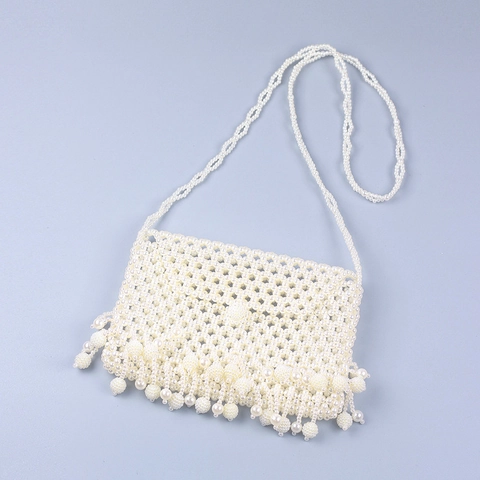 Handgefertigte Künstliche Perlen Umhängetasche Vintage Fransen Abendtasche Für Party Bankett Elegante Gewebte Damen Handtasche