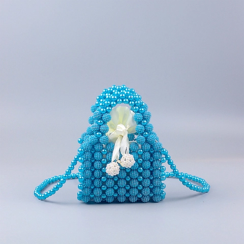 Handmade Beaded Handbag Faux Artificial Pearl Mini Crossbody Bag With Drawstring Satin Inner Bag Vintage French Style Women