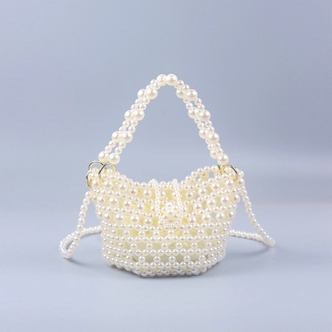 Handgefertigte Gewebte Künstliche Perlenbesetzte Acryl Künstliche Perlen Eimer Tasche Damen Mode Street Casual Retro Handtasche Umhängetasche