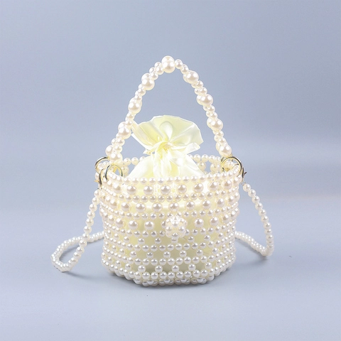 Handgefertigte Gewebte Künstliche Perlenbesetzte Acryl Künstliche Perlen Eimer Tasche Damen Mode Street Casual Retro Handtasche Umhängetasche