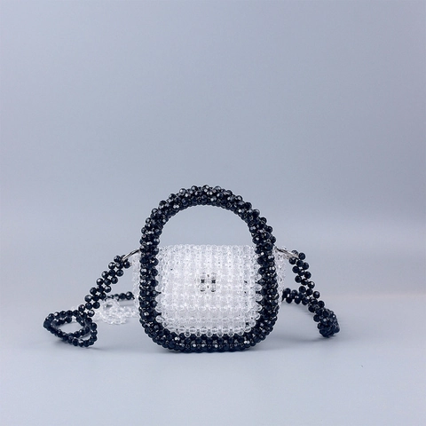 Borsa a Mano Artigianale con Perline in Acrilico per Donna Design a Fiore Cavo Mini Borsa a Tracolla con Cinturino in Perline