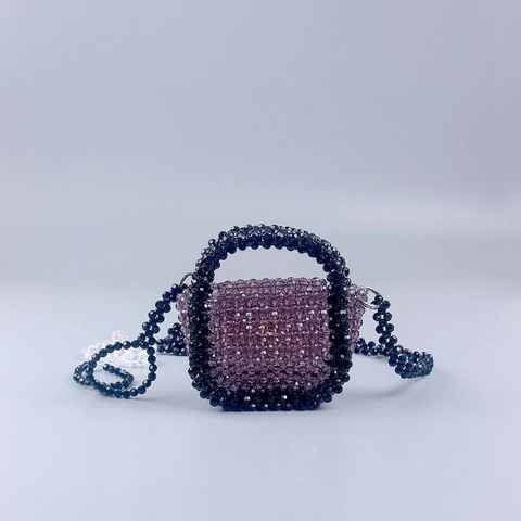 Borsa a Mano Artigianale con Perline in Acrilico per Donna Design a Fiore Cavo Mini Borsa a Tracolla con Cinturino in Perline