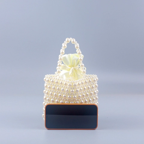 Borsa A Mano Di Künstliche Perle Fatta A Mano Borsa Intrecciata Con Sacchetto Di Raso Elegante Donna Festa