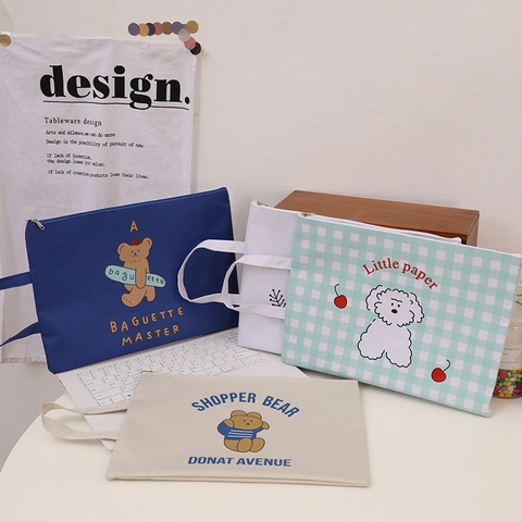 Cute Cartoon Animal A4 Portable Oxford Cloth File Bag Zipper Document Organizer For Student School Office Storage Pouch