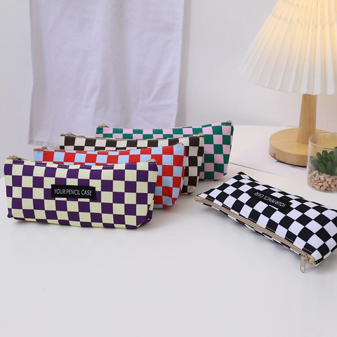 Estuche de Tela de Tablero de Ajedrez de Gran Capacidad Bolsa de Almacenamiento de Papelería Minimalista con Cremallera para Estudiantes Oficina Escuela