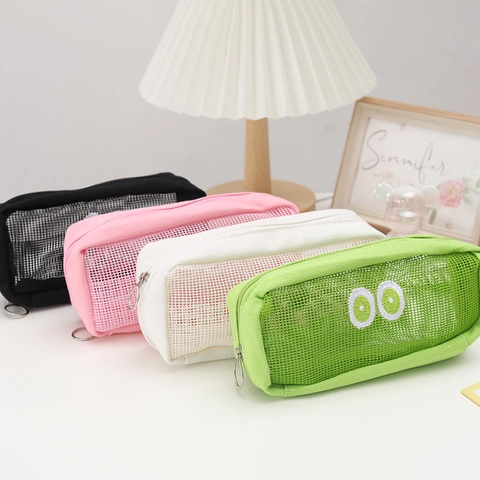 Schattig Gaas Etui Grote Ogen Canvas Grote Capaciteit Rits Briefpapier Opbergtas Voor Studenten School Kantoor INS Stijl