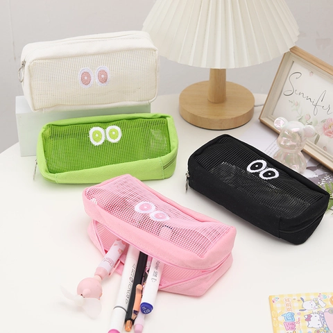 Schattig Gaas Etui Grote Ogen Canvas Grote Capaciteit Rits Briefpapier Opbergtas Voor Studenten School Kantoor INS Stijl