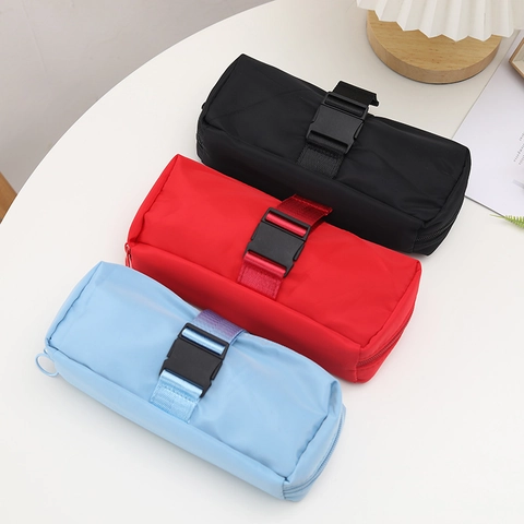Minimalist High Capacity Pencil Case Nylon Fabric Large Stationery Pouch With Buckle Strap Portable Zipper Stationery Bag