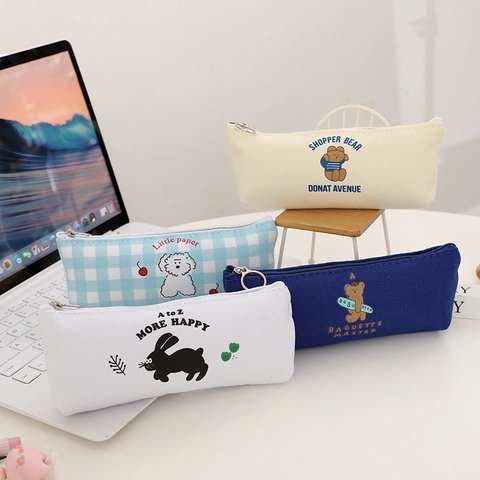 Astuccio in Tela Grande Capacità Coreano Minimalista Cartone Animato Orso Coniglio Borsa di Cancelleria Multifunzionale Borsa per Trucco e Articoli da Toeletta