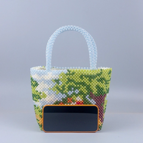 Handmade Beaded Handbag Acrylic Pastoral Landscape Forest Pattern Retro Bohemian Tote Purse Vintage Accessory For Women