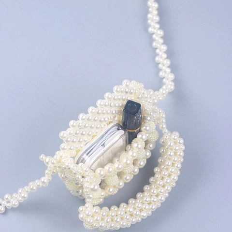Mini Sac À Main En Künstliche Perles Artificielles Fait Main Style Français Rétro Sac Bandoulière Seau Pour Femmes