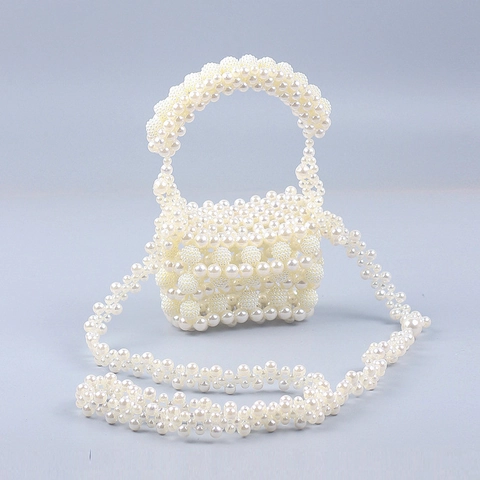 Mini Sac À Main En Künstliche Perles Artificielles Fait Main Style Français Rétro Sac Bandoulière Seau Pour Femmes
