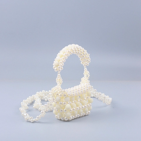 Handmade Beaded Faux Artificial Pearl Mini Handbag Elegant French Baroque Style Woven Top Handle Crossbody Bag For Women
