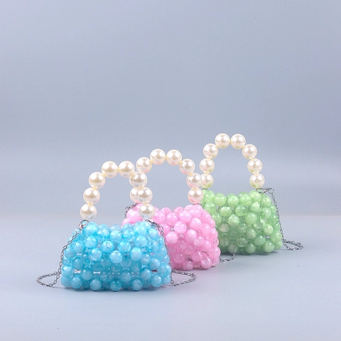Mini Bolso De Cuentas Con Asa De Perlas Artificiales Acrílico Cuentas Bolso Bandolera Retro Macaron Color Bolso De Hombro Mujeres