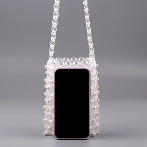 Bolso Bandolera De Cuentas Hecho A Mano Para Celular Transparente Acrílico Cristal Y Perla Artificial De Imitación Mujer