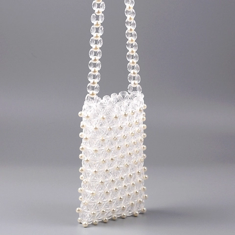 Bolso Bandolera De Cuentas Hecho A Mano Para Celular Transparente Acrílico Cristal Y Perla Artificial De Imitación Mujer