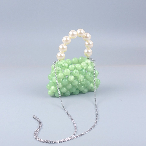 Mini Bolso De Mano De Cuentas De Acrílico Hecho A Mano Con Asa De Perlas Artificiales Bandolera Cadena De Metal Color Caramelo