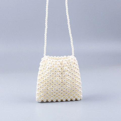 Handmade Faux Artificial Pearl Beaded Crossbody Bag Mini Trapezoid Elegant Wedding Party Small Handbag For Women Retro Style